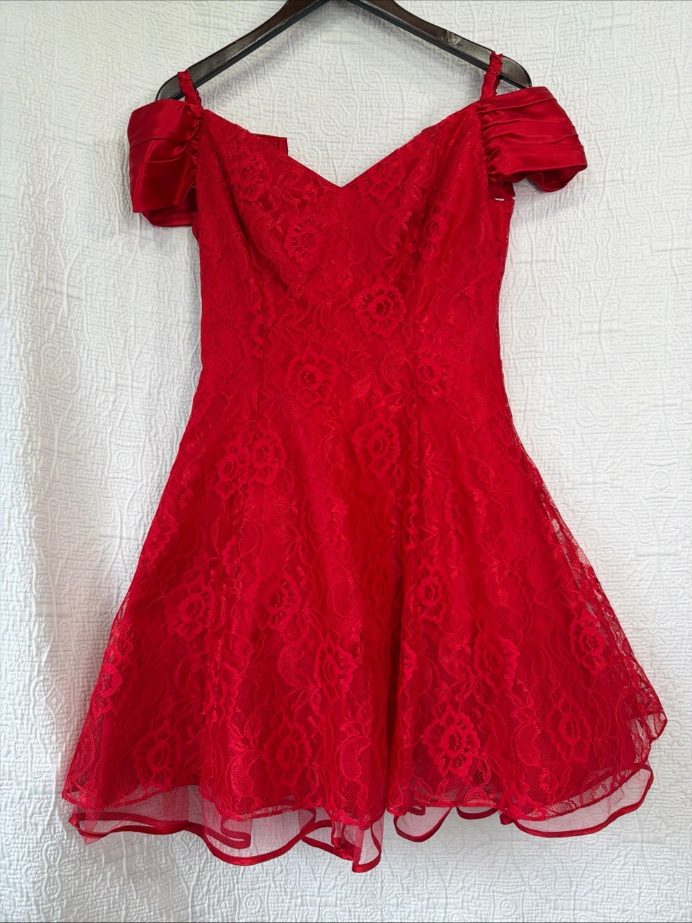 Zum Zum Vintage 80s Red Lace Party Dress Size 11 12 Classic Cocktail Prom Formal